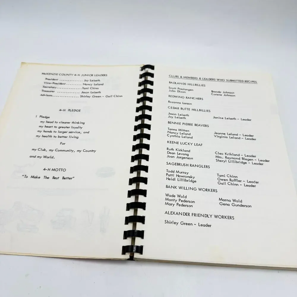 McKinzie County North Dakota 4-H Cookbook Vintage 1970s Recipes 4H Junior Leader